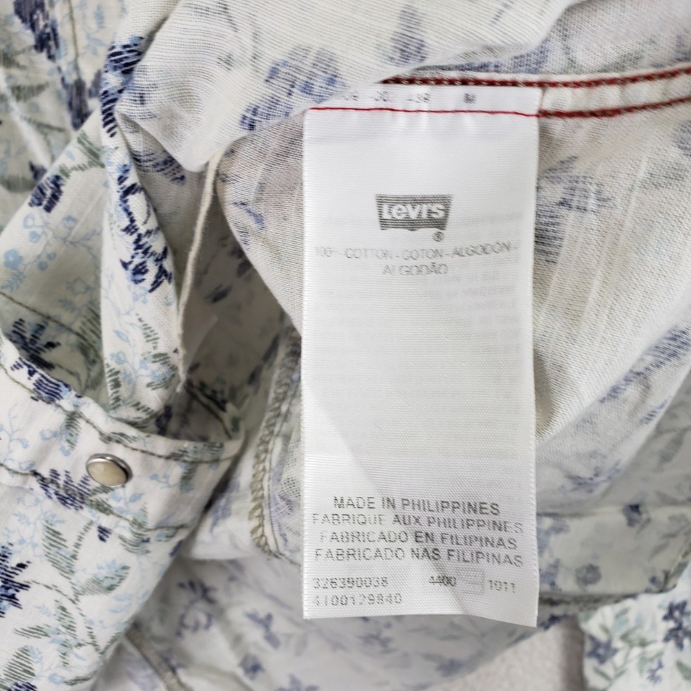 Levis Floral Western Pearl Snap Shirt Womens M White Blue Cowgirl Boho - Picture 4 of 10